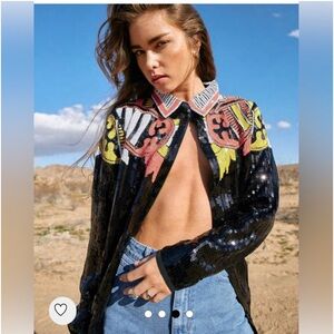 Nasty Gal Country Star Sequin Western Embellished Top